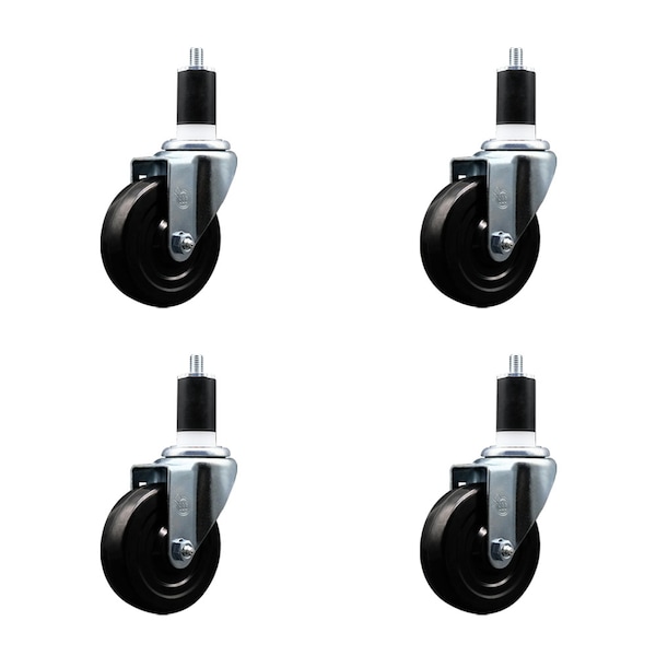 4'' SS Hard Rubber Wheel Swivel 1-1/2'' Expanding Stem Caster Set, 4PK